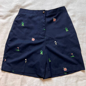 Coral Bay Golf Navy With Embroidery Design Flat Front Knee Length Golf Shorts- 8